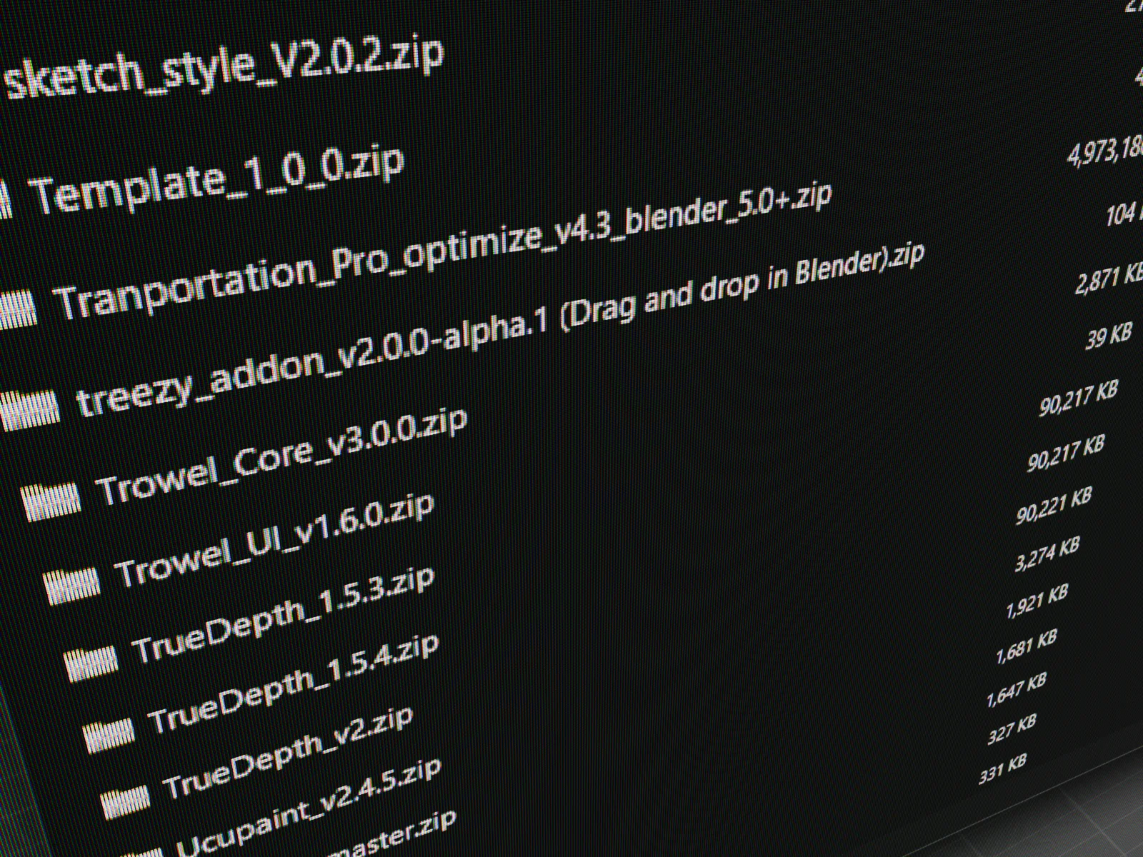 A folder of zip files